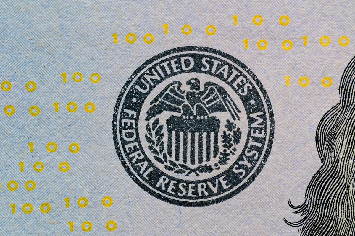 United States Federal Reserve System seal on a US dollar bill representing America's central bank