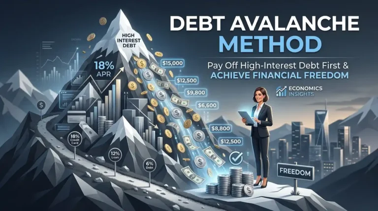 Illustration of a snowy mountain representing the Debt Avalanche Method strategy for paying off high-interest debt.