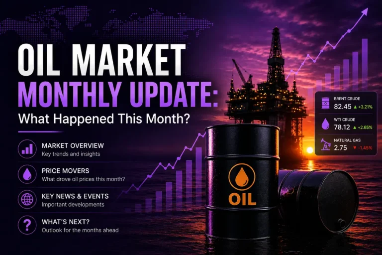 A visual graphic for The Economic Reader's Oil Market Monthly Update showing crude oil price trends and market indicators.