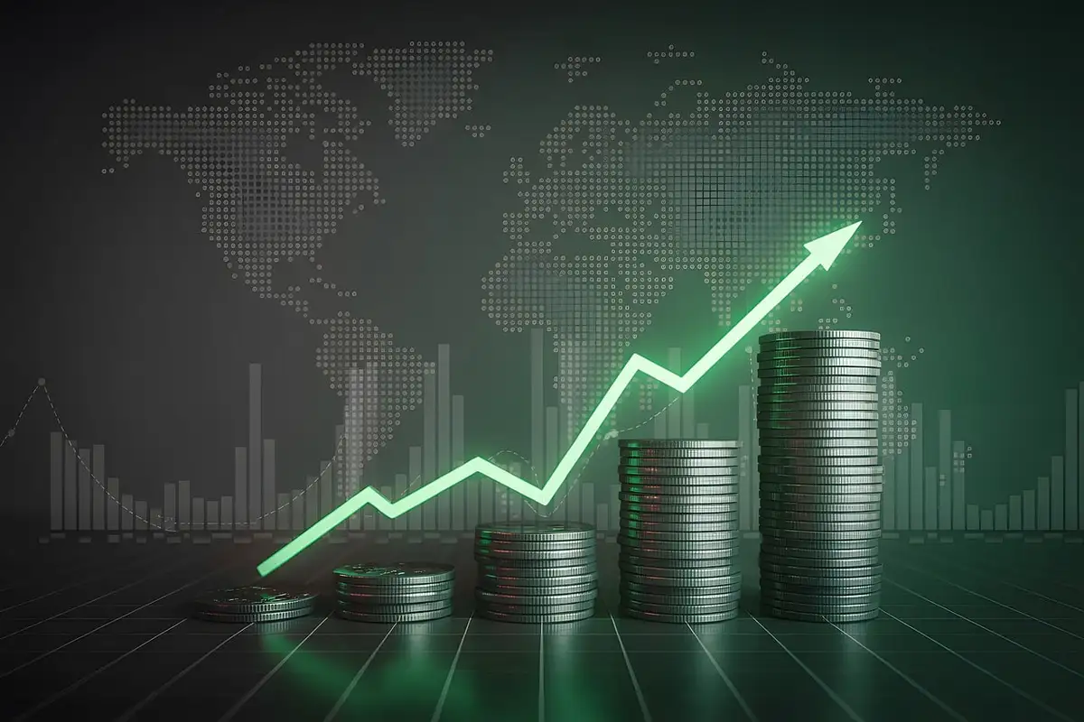 What Is Economic Growth concept illustration with rising green arrow