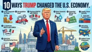 10 Ways Donald Trump Has Changed the US Economy: Featured image illustrating key economic policy shifts, tariffs, and trade strategy.