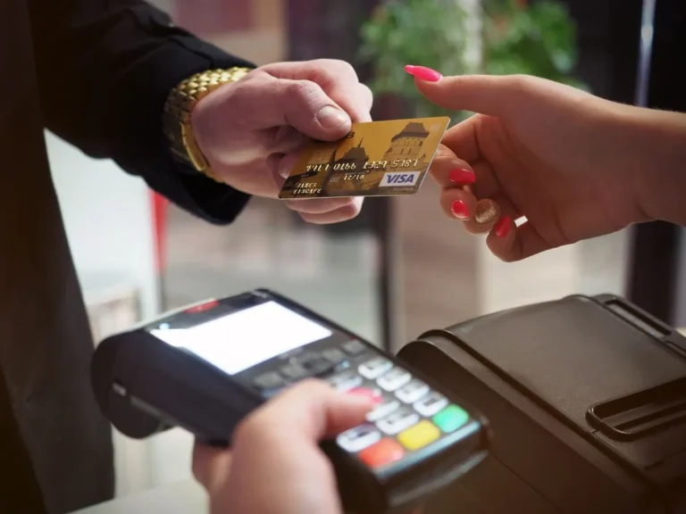 Credit card payment being processed on a POS terminal for the article What Is Visa?