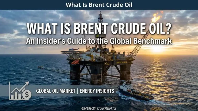 Informational overview graphic detailing "What Is Brent Crude Oil?" alongside market charts and trade data.