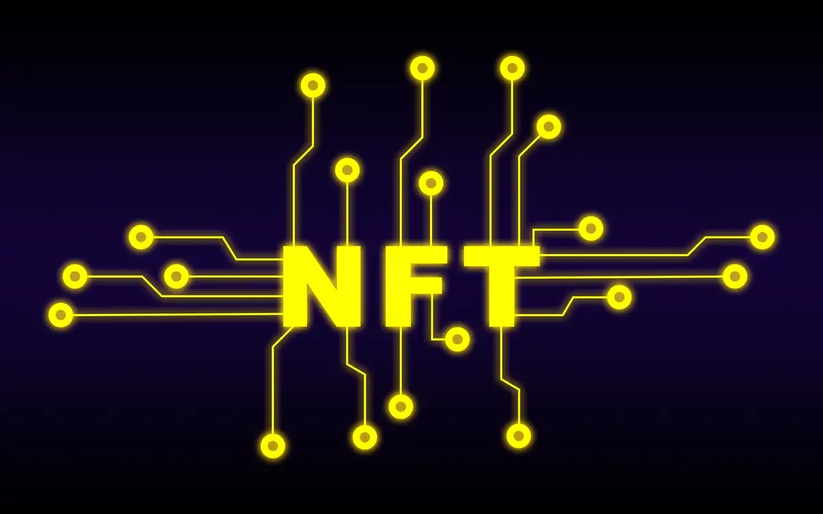 Why Did NFTs Fail? - Abstract digital illustration of a non-fungible token graphic featuring glowing gold circuit lines and connected nodes on a dark background.